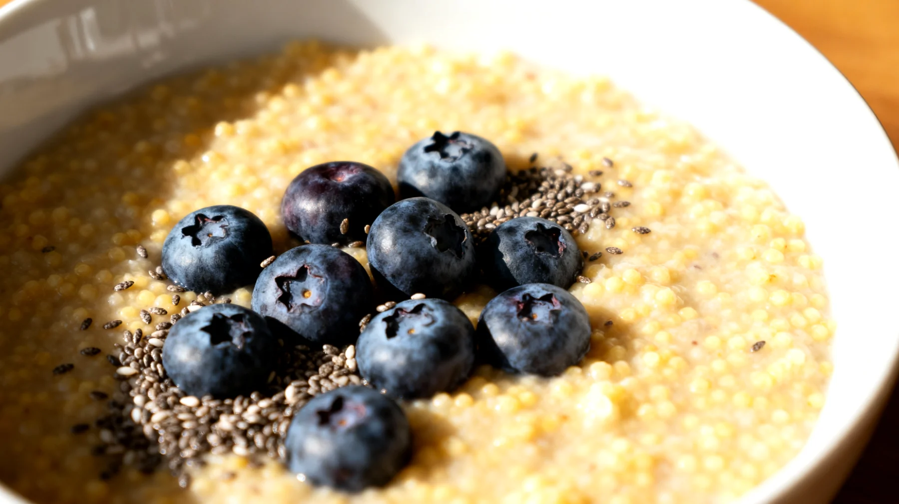 Porridge di miglio con semi di chia e mirtilli"