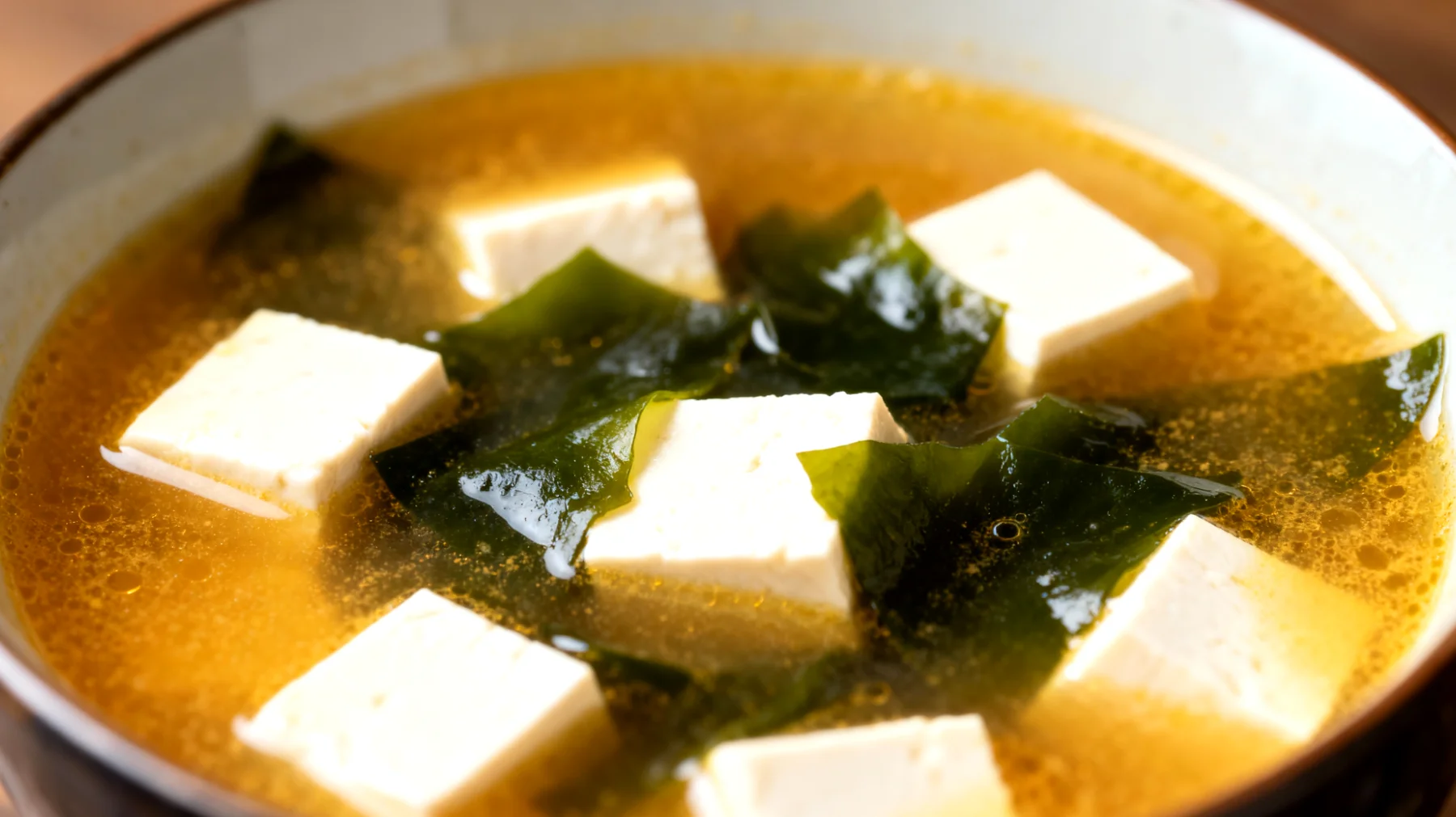 Zuppa di miso con alghe wakame e tofu"
