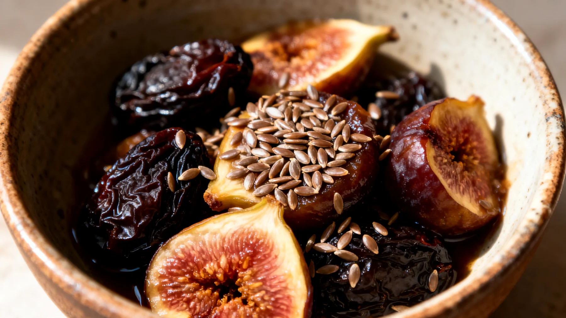Zuppa di prugne secche, fichi e semi di lino"