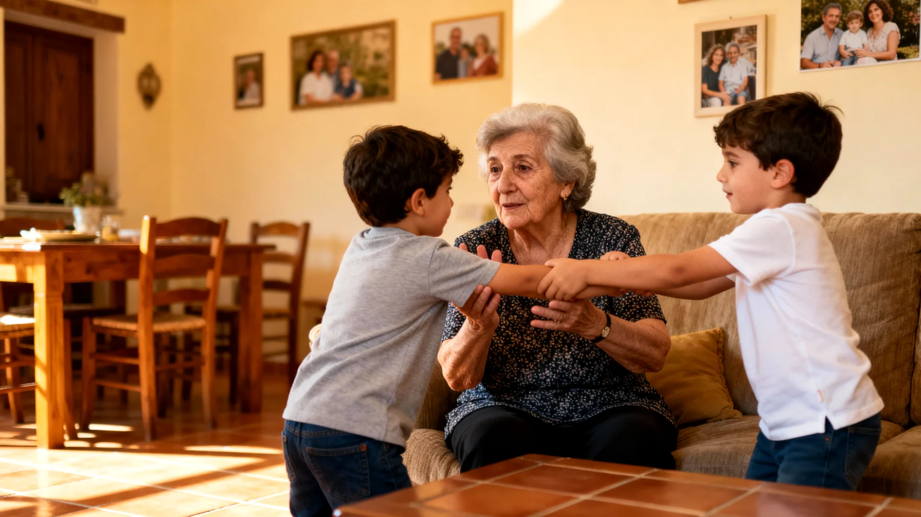 Una nonna si trova a gestire la gelosia e la rivalità tra i suoi nipoti bambini durante le visite in famiglia, con litigi frequenti per attirare la sua attenzione e tensioni su chi riceve più coccole, regali o tempo esclusivo"