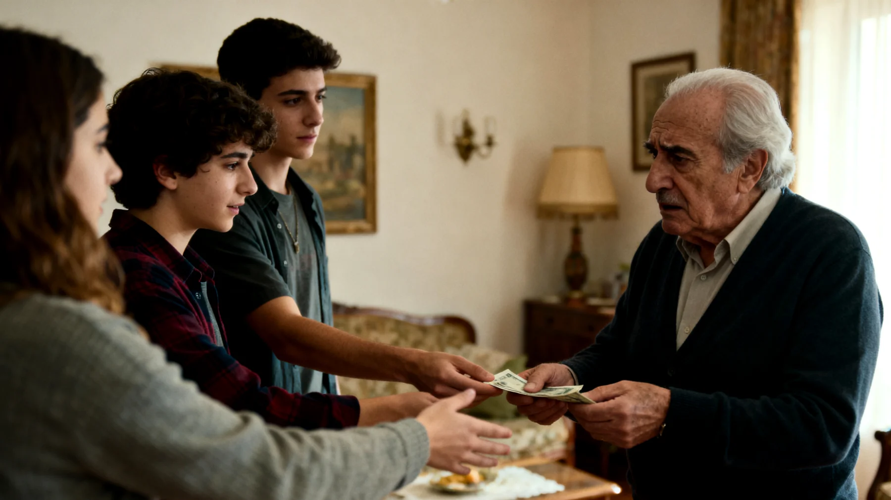 Un nonno che fatica a stabilire confini chiari con i nipoti giovani adulti, cedendo sempre alle loro richieste di denaro, favori o sostegno, anche quando questi comportamenti ostacolano la loro autonomia e responsabilizzazione"