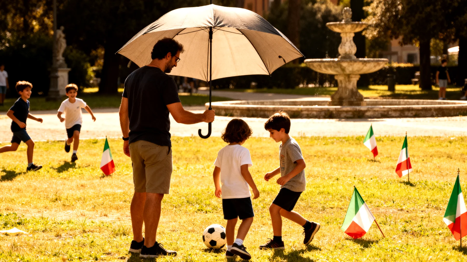 Un papà che tende a proteggere eccessivamente i suoi bambini, limitando la loro autonomia, esplorazione e capacità di affrontare piccole difficoltà quotidiane, con il rischio di ostacolare lo sviluppo della loro indipendenza e resilienza"