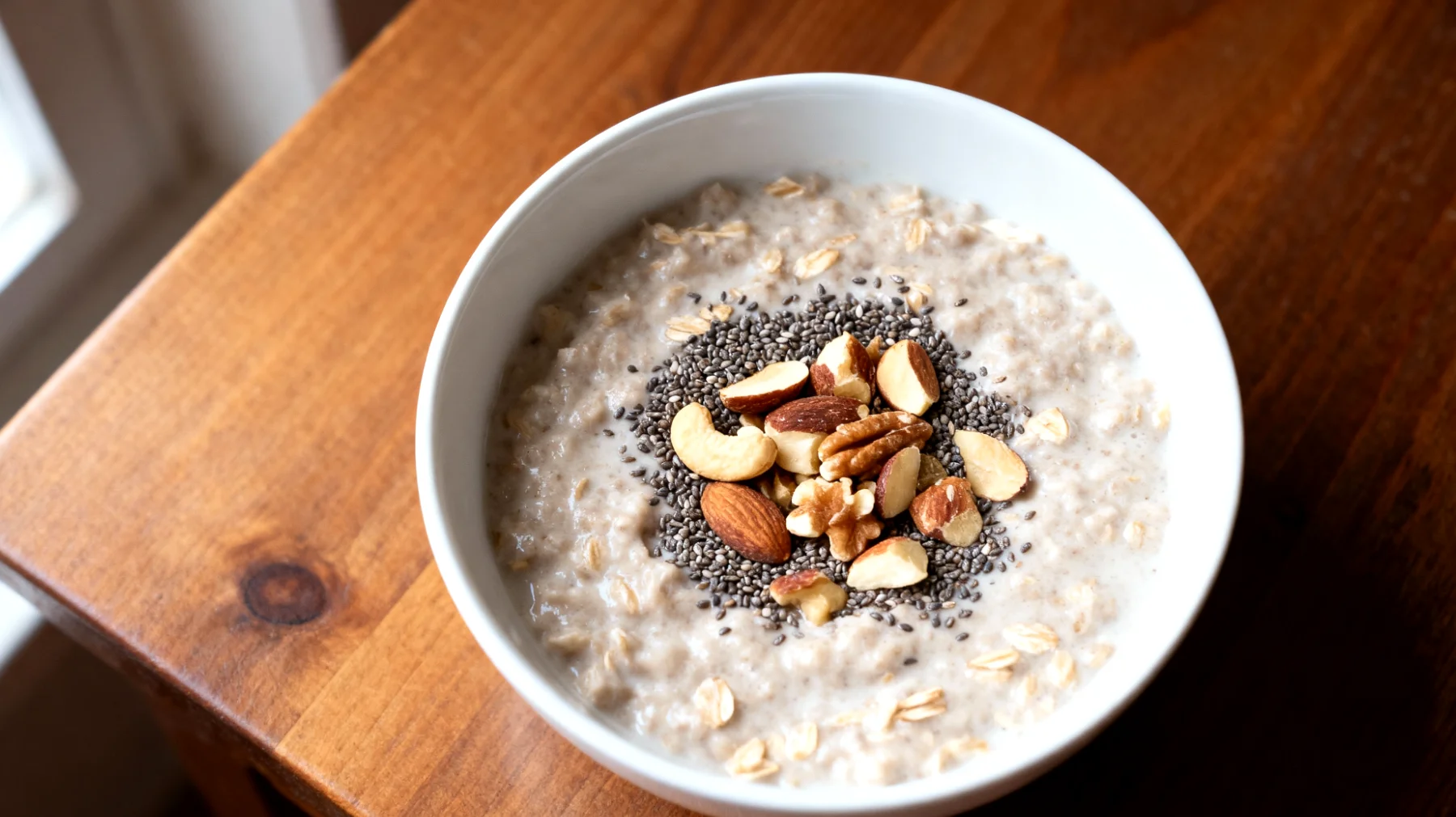 Porridge di avena con semi di chia e frutta secca"