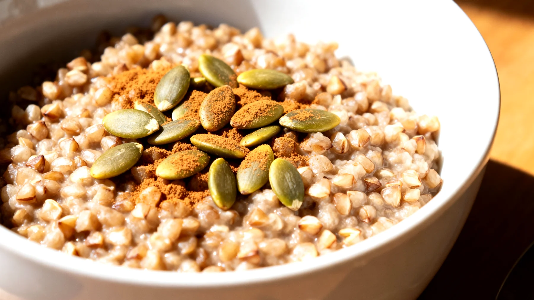 Porridge di grano saraceno con semi di zucca e cannella"